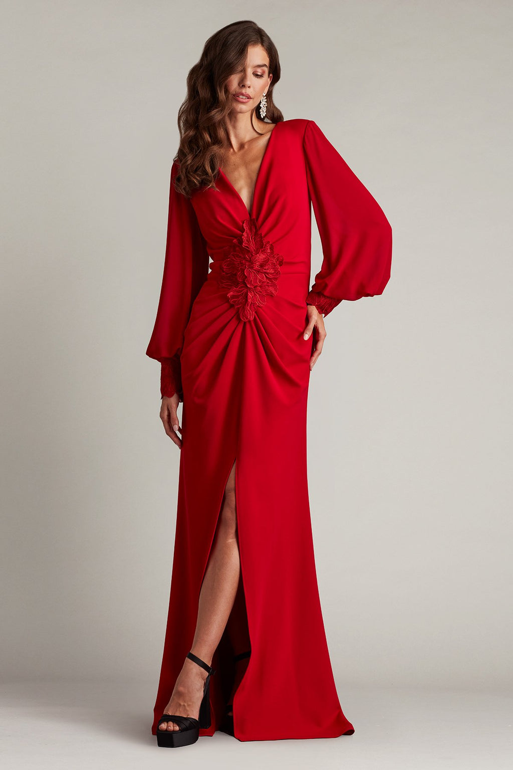 Sahana Bishop Sleeve Plunge Gown Tadashi Shoji Official Online Boutique Sahana Bishop Sleeve Plunge Gown Tadashi Shoji Official Online Boutique