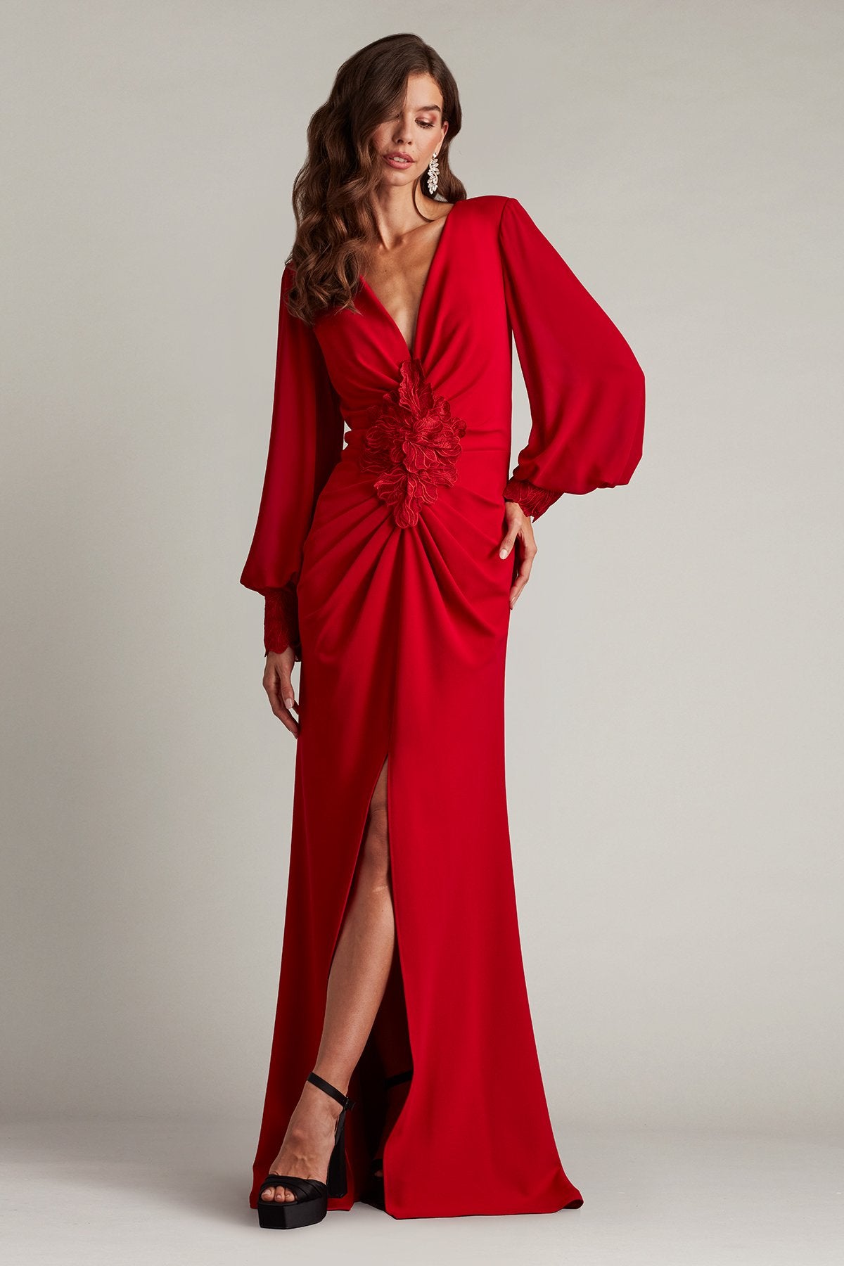 Sahana Bishop Sleeve Plunge Gown Tadashi Shoji Official Online Boutique Sahana Bishop Sleeve Plunge Gown Tadashi Shoji Official Online Boutique