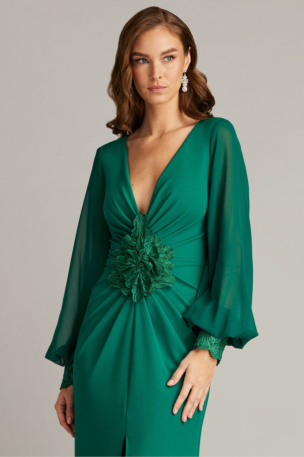 Sahana Bishop Sleeve Plunge Gown