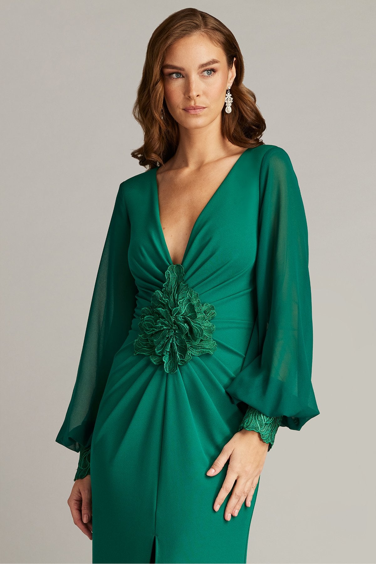Sahana Bishop Sleeve Plunge Gown