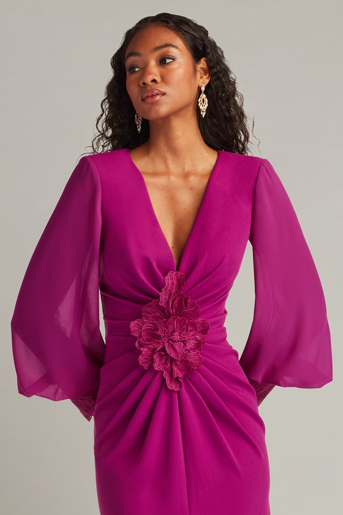 Sahana Bishop Sleeve Plunge Gown