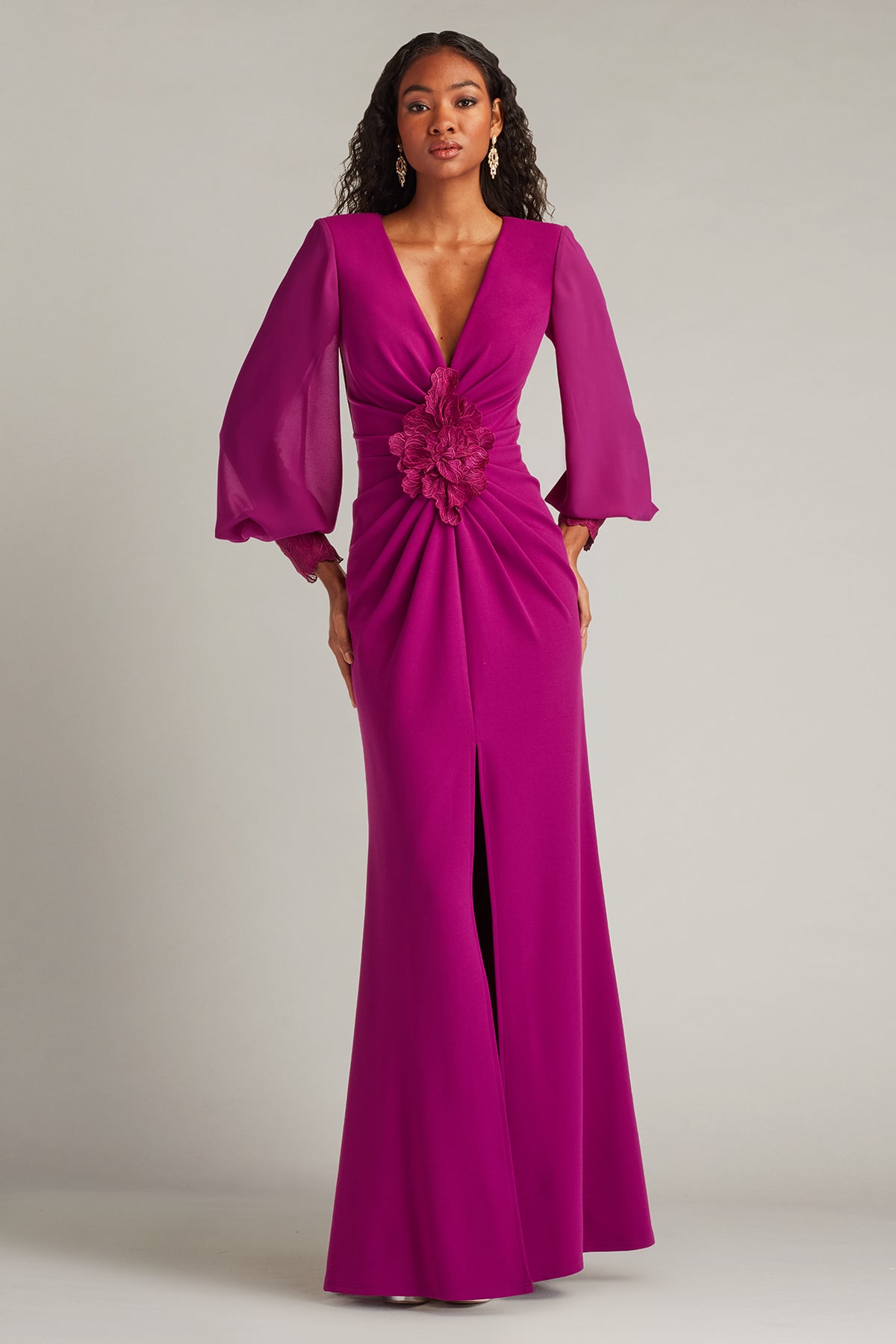 Sahana Bishop Sleeve Plunge Gown