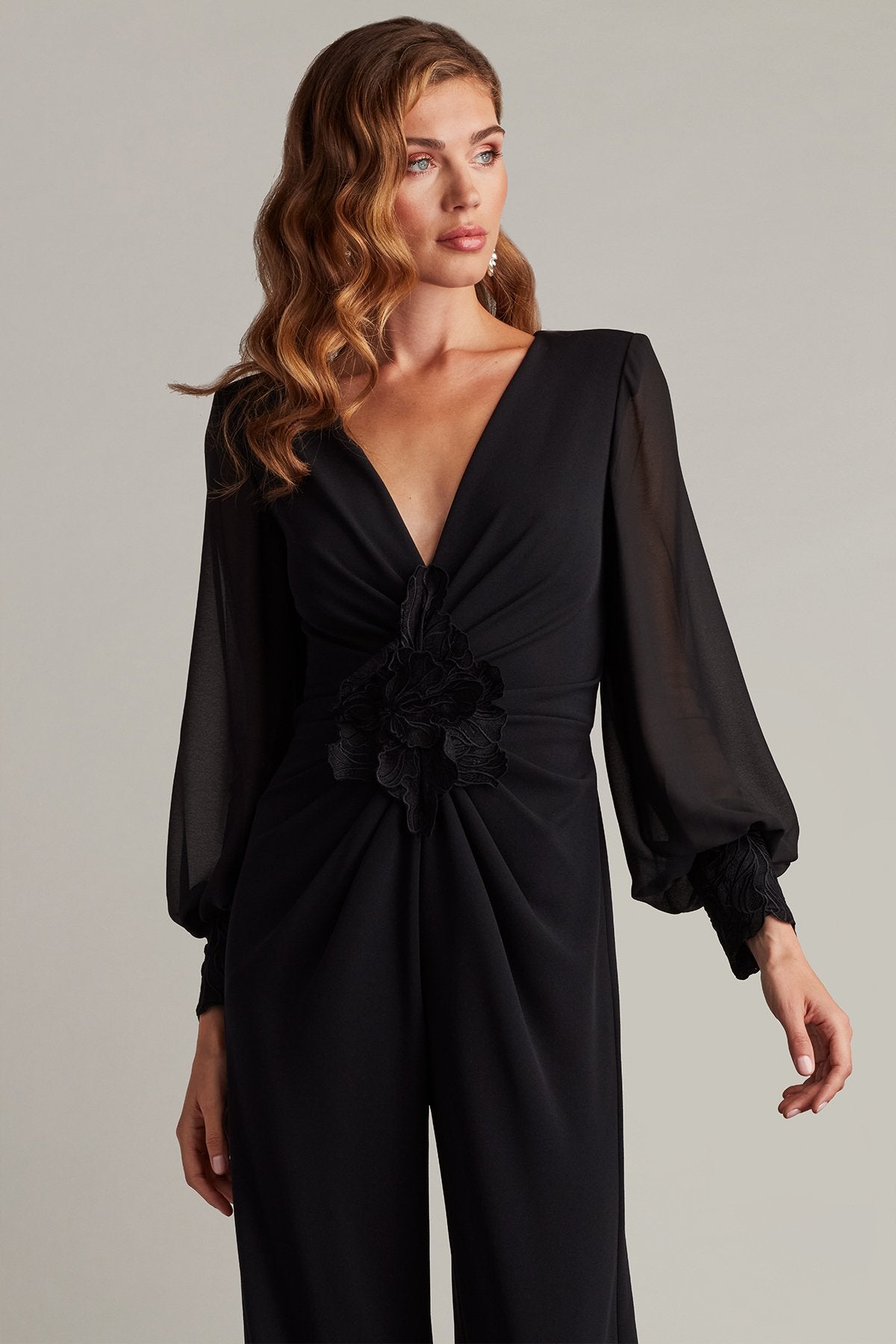 Sahana Bishop Sleeve Plunge Jumpsuit – Tadashi Shoji Official