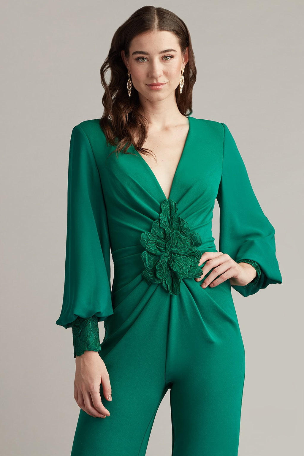 Sahana Bishop Sleeve Plunge Jumpsuit
