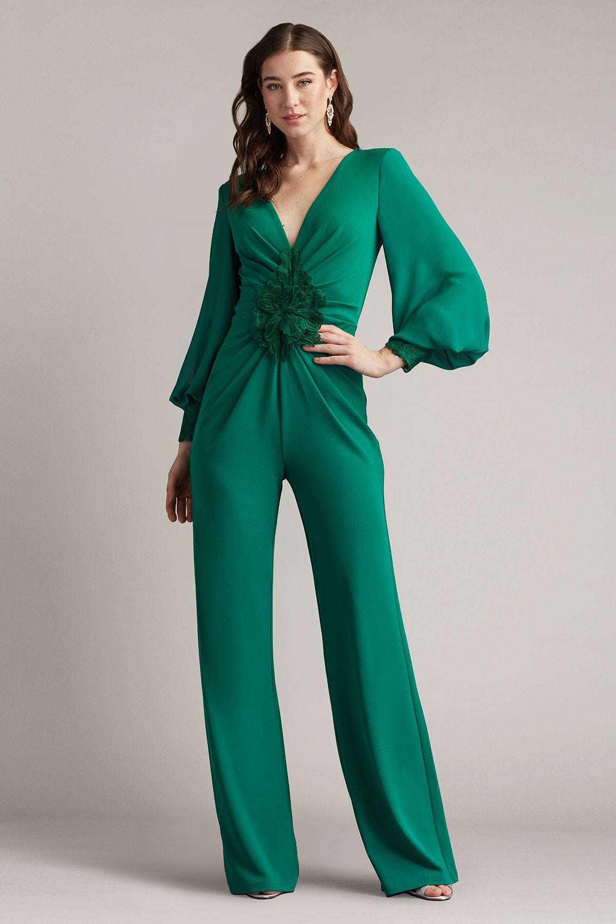 Sahana Bishop Sleeve Plunge Jumpsuit