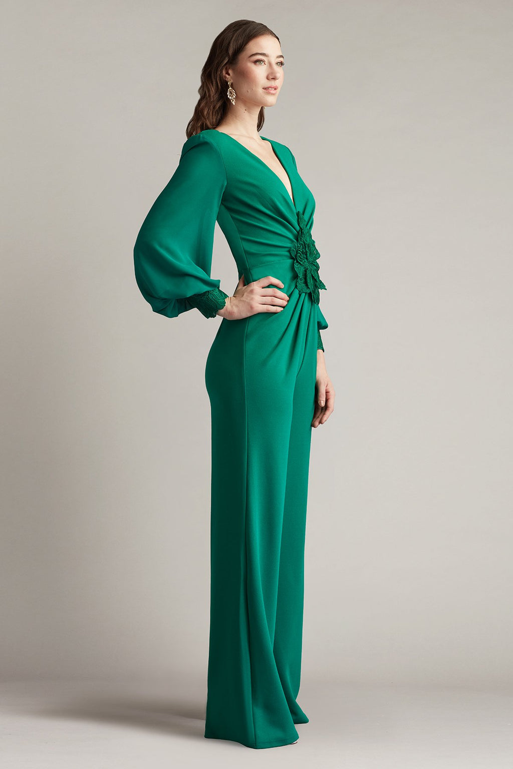 Sahana Bishop Sleeve Plunge Jumpsuit