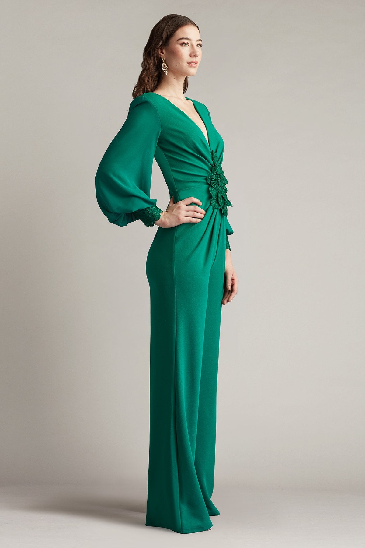 Sahana Bishop Sleeve Plunge Jumpsuit