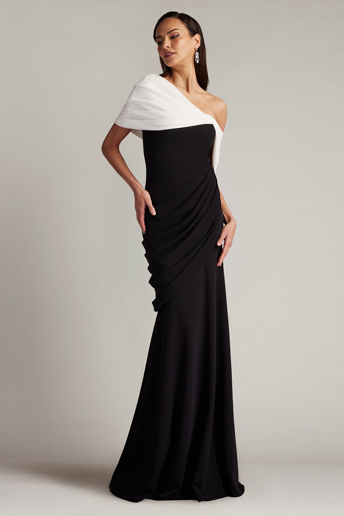 dress with draping pleats Faille Inverted Pleated Gown With Draped Petal Wings