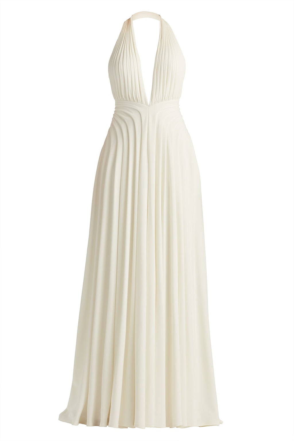 Zarelle Pleated Crepe Halter Gown