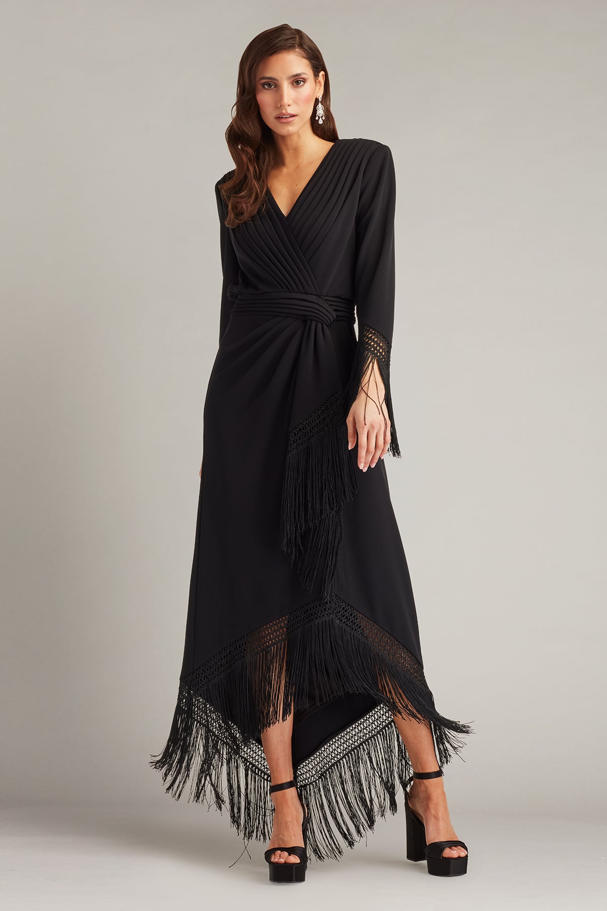 TADASHI SHOJI ブラック ドレス XS Azie Fringe Midi Dress – Tadashi Shoji Official Online Boutique