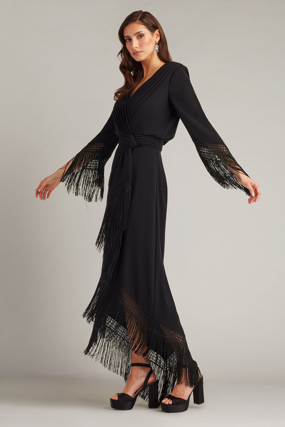 long dress fringe Azie Fringe Midi Dress – Tadashi Shoji Official Online Boutique