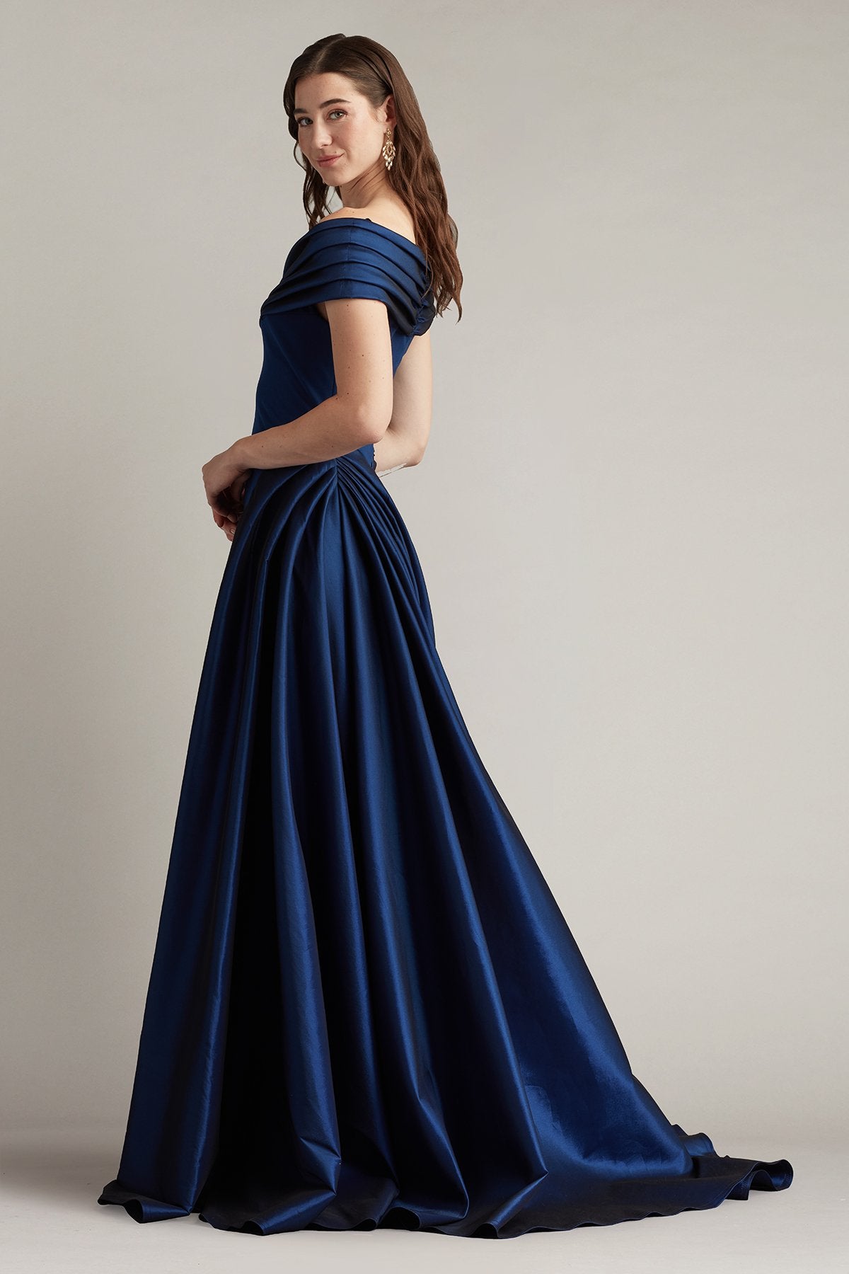 Elysian Draped Overlay Train Gown – Tadashi Shoji Official Online