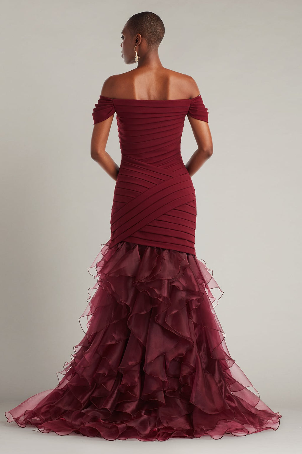 Vail Shutter-Pleated Crepe and Organza Gown
