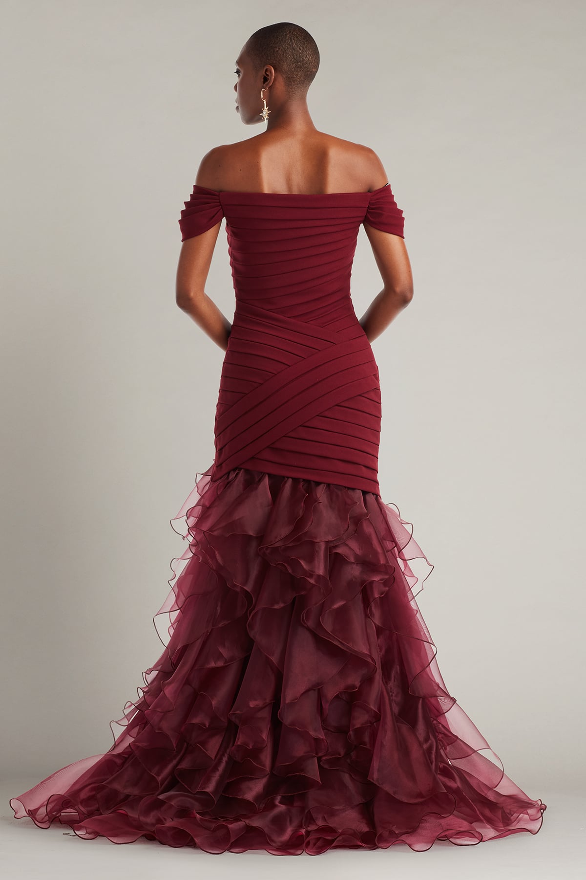 Vail Shutter-Pleated Crepe and Organza Gown