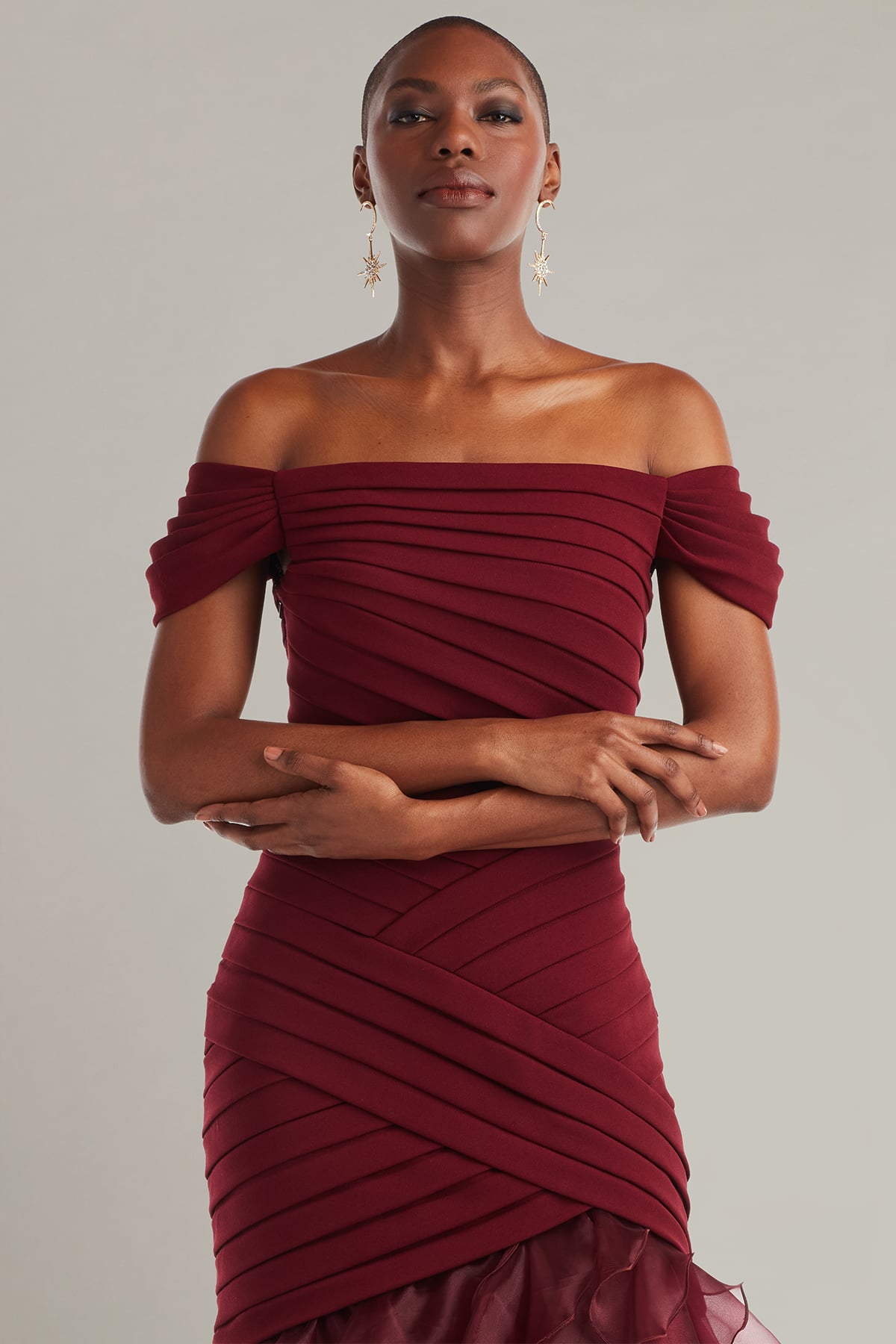 Vail Shutter-Pleated Crepe and Organza Gown