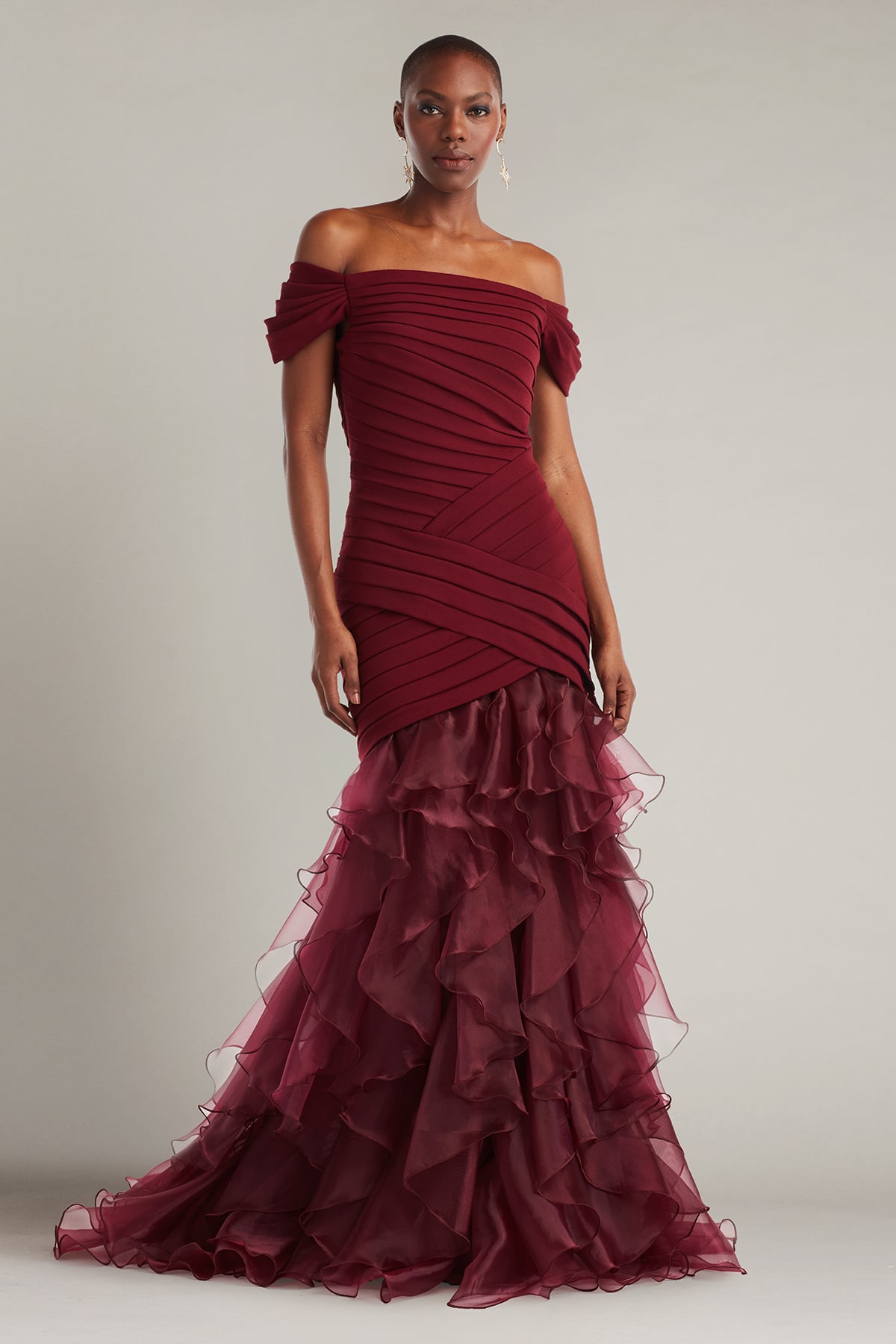 Vail Shutter-Pleated Crepe and Organza Gown