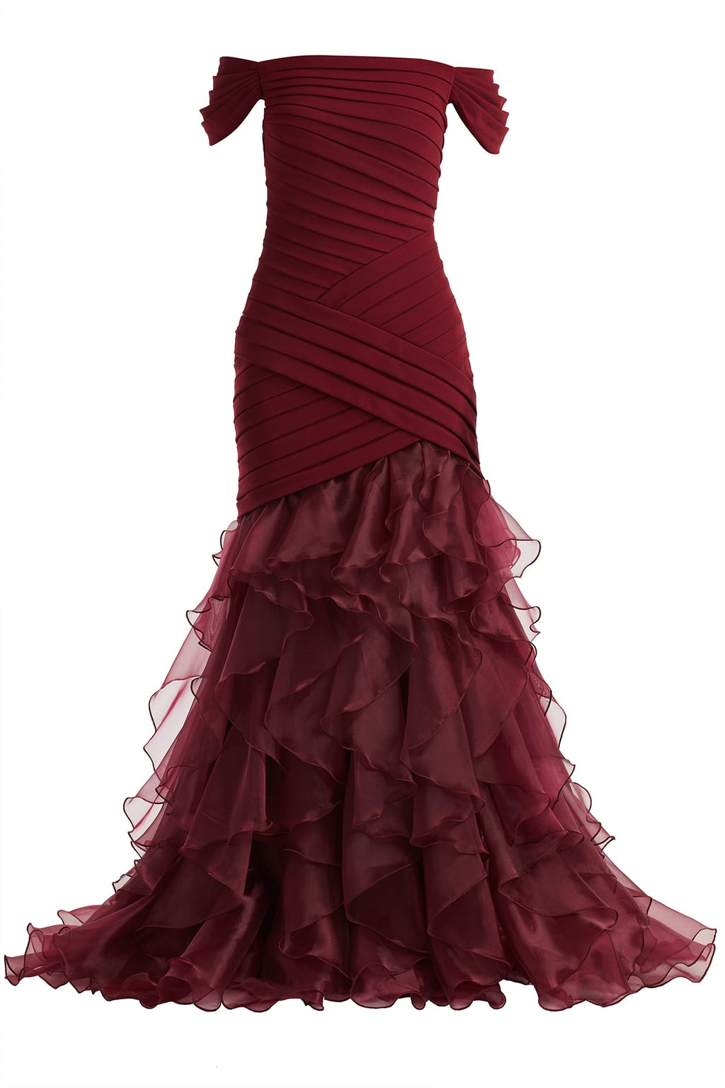 Vail Shutter-Pleated Crepe and Organza Gown
