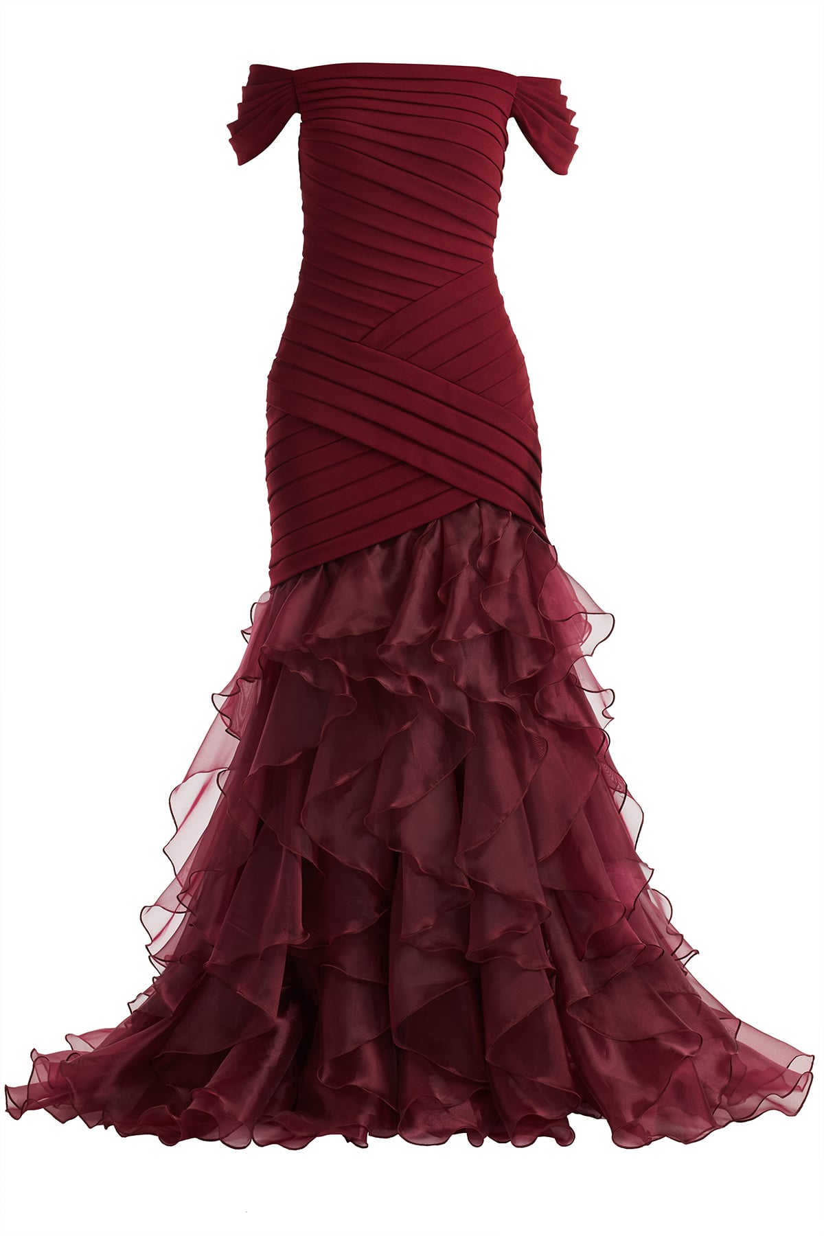 Vail Shutter-Pleated Crepe and Organza Gown