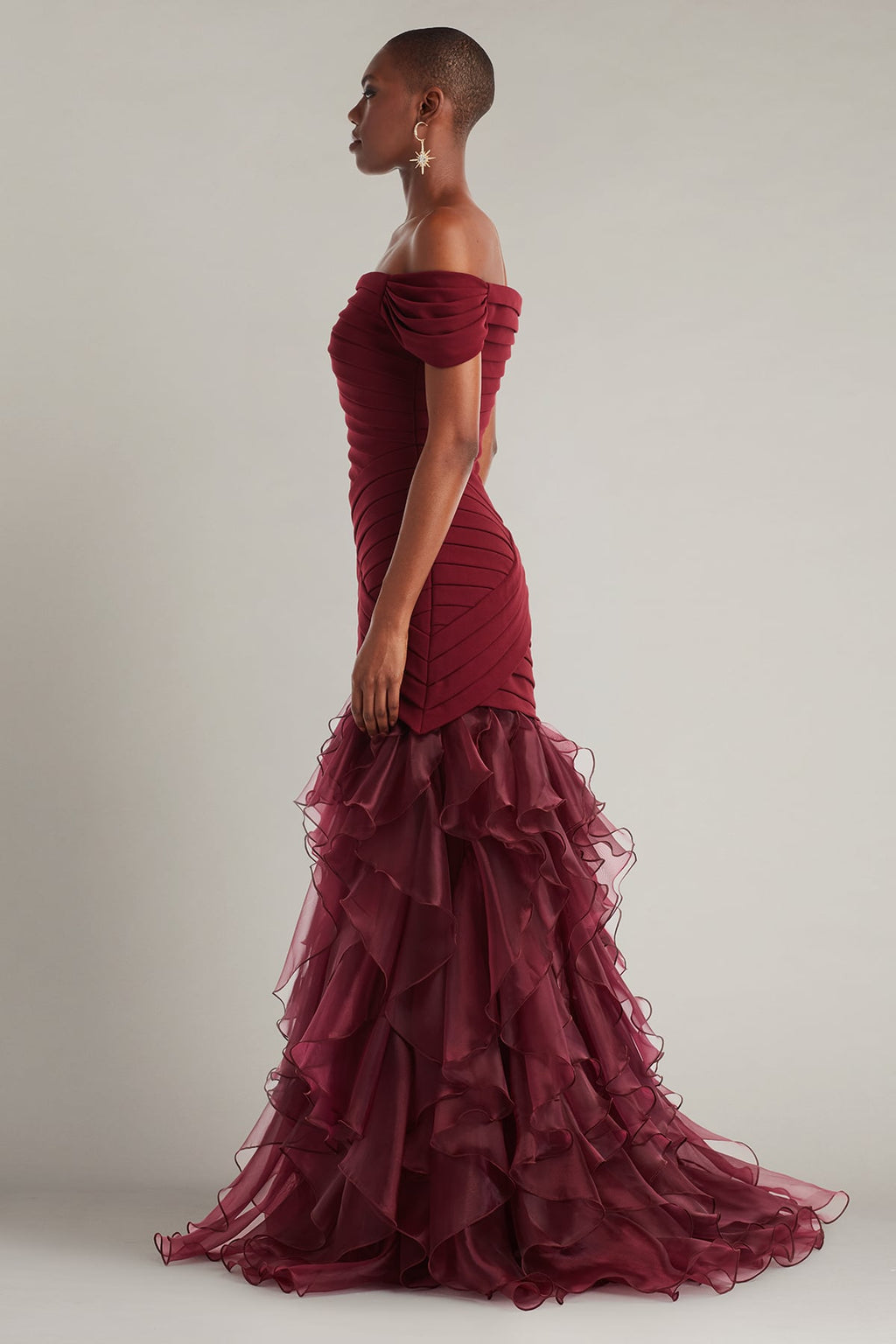 Vail Shutter-Pleated Crepe and Organza Gown