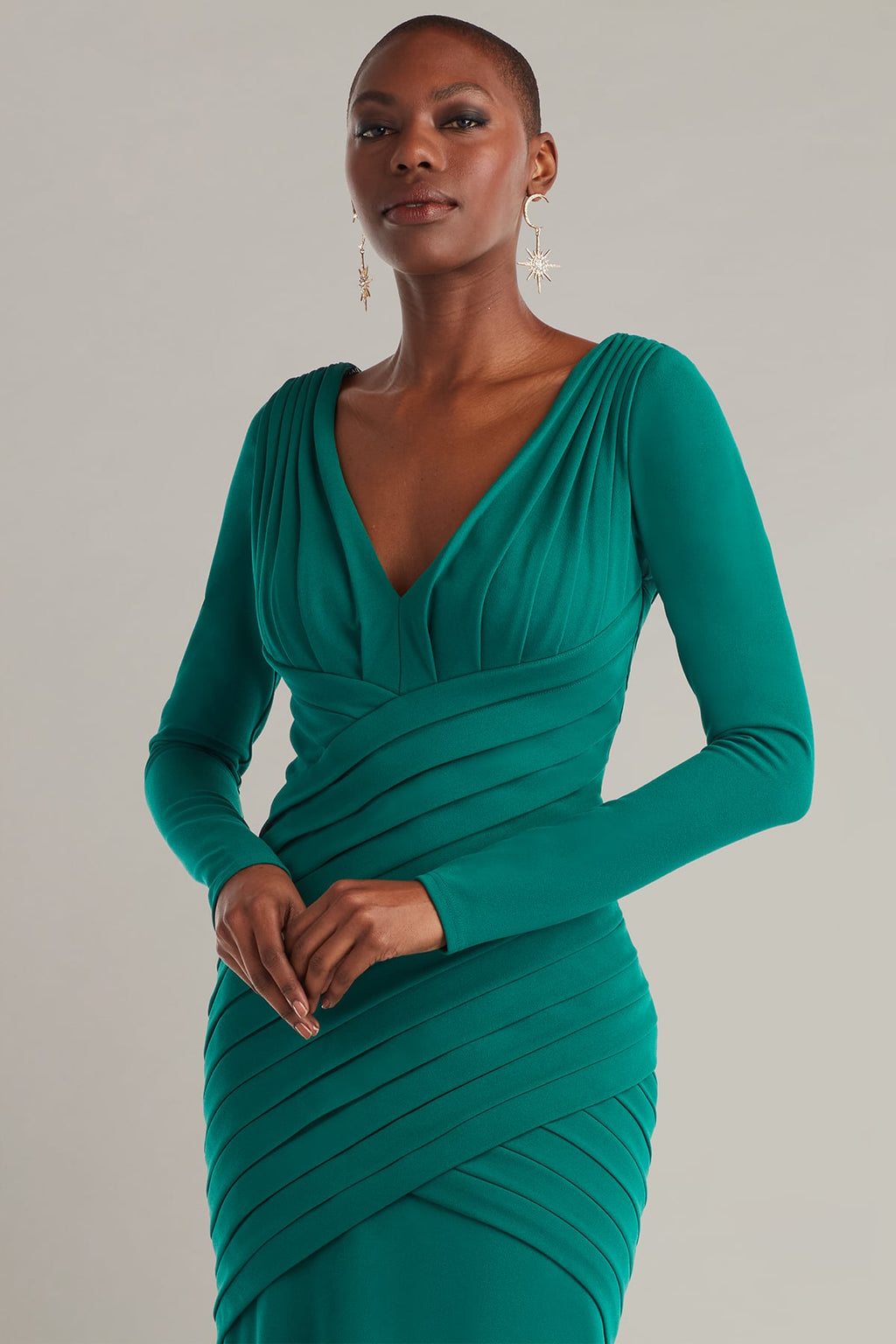 Keris Shutter-Pleated Crepe Gown