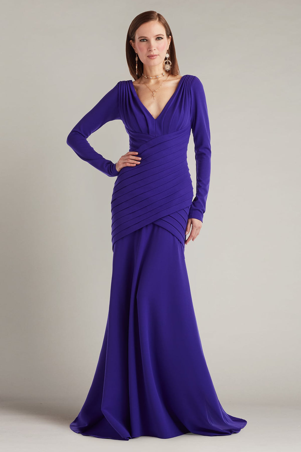 Keris Shutter-Pleated Crepe Gown