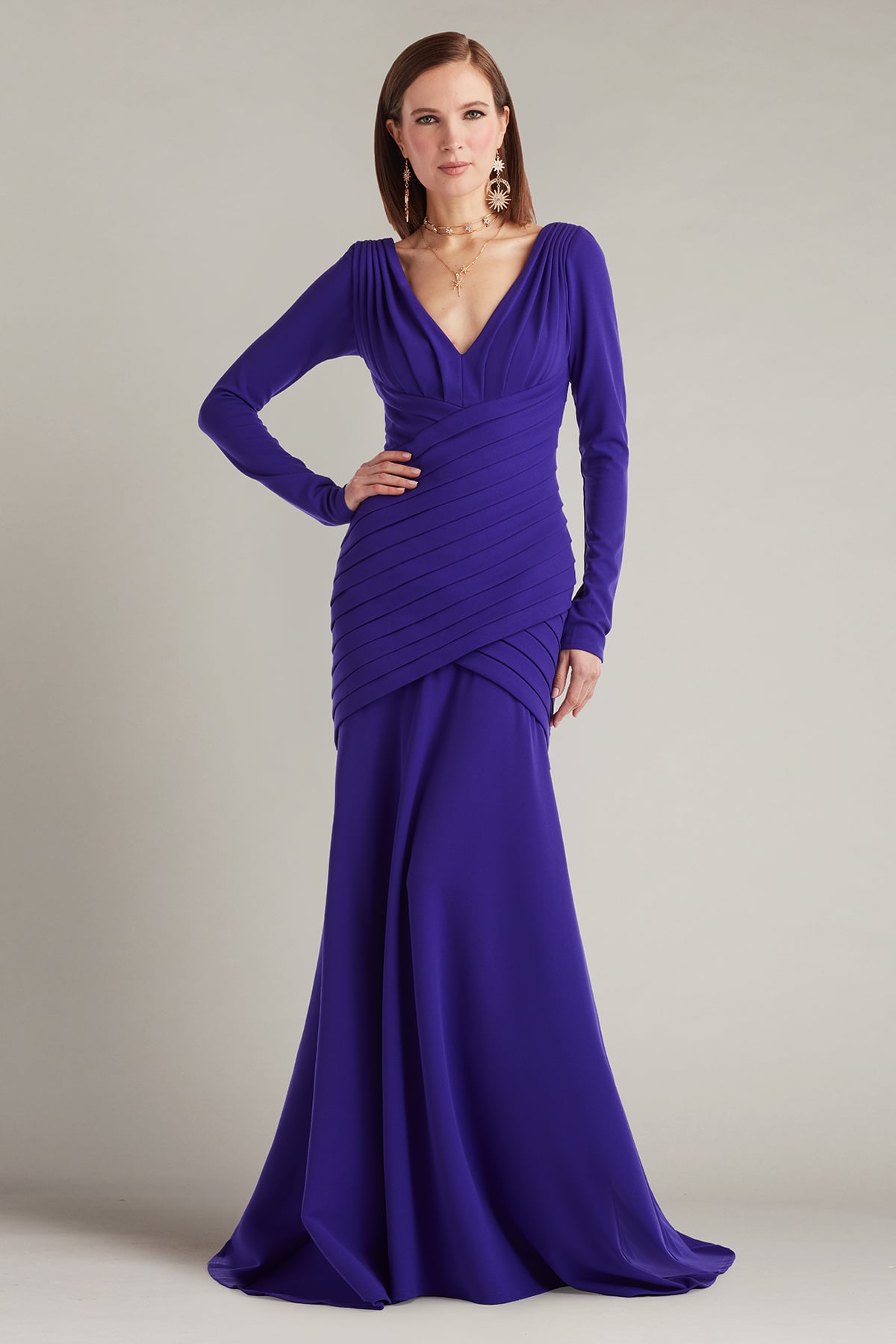 Keris Shutter-Pleated Crepe Gown