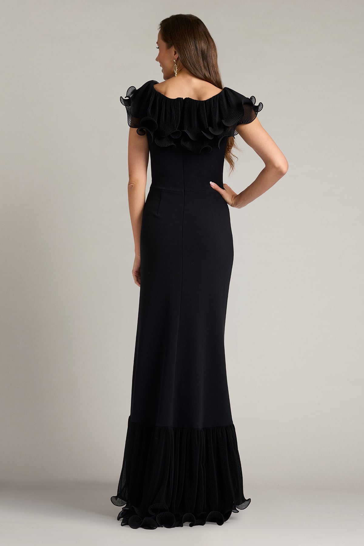 Leandra Cascading Ruffle Gown – Tadashi Shoji Official Online Boutique
