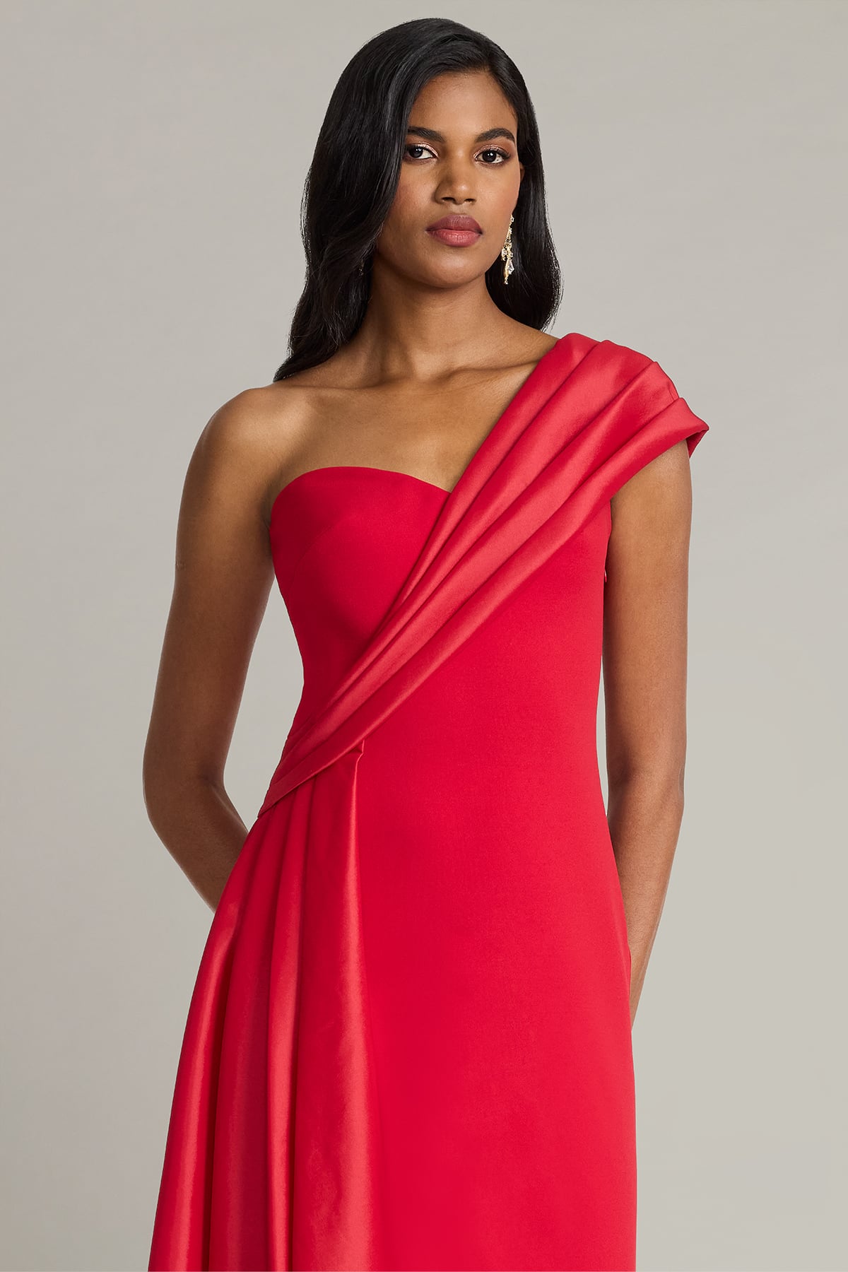 Beis Draped One-Shoulder Gown
