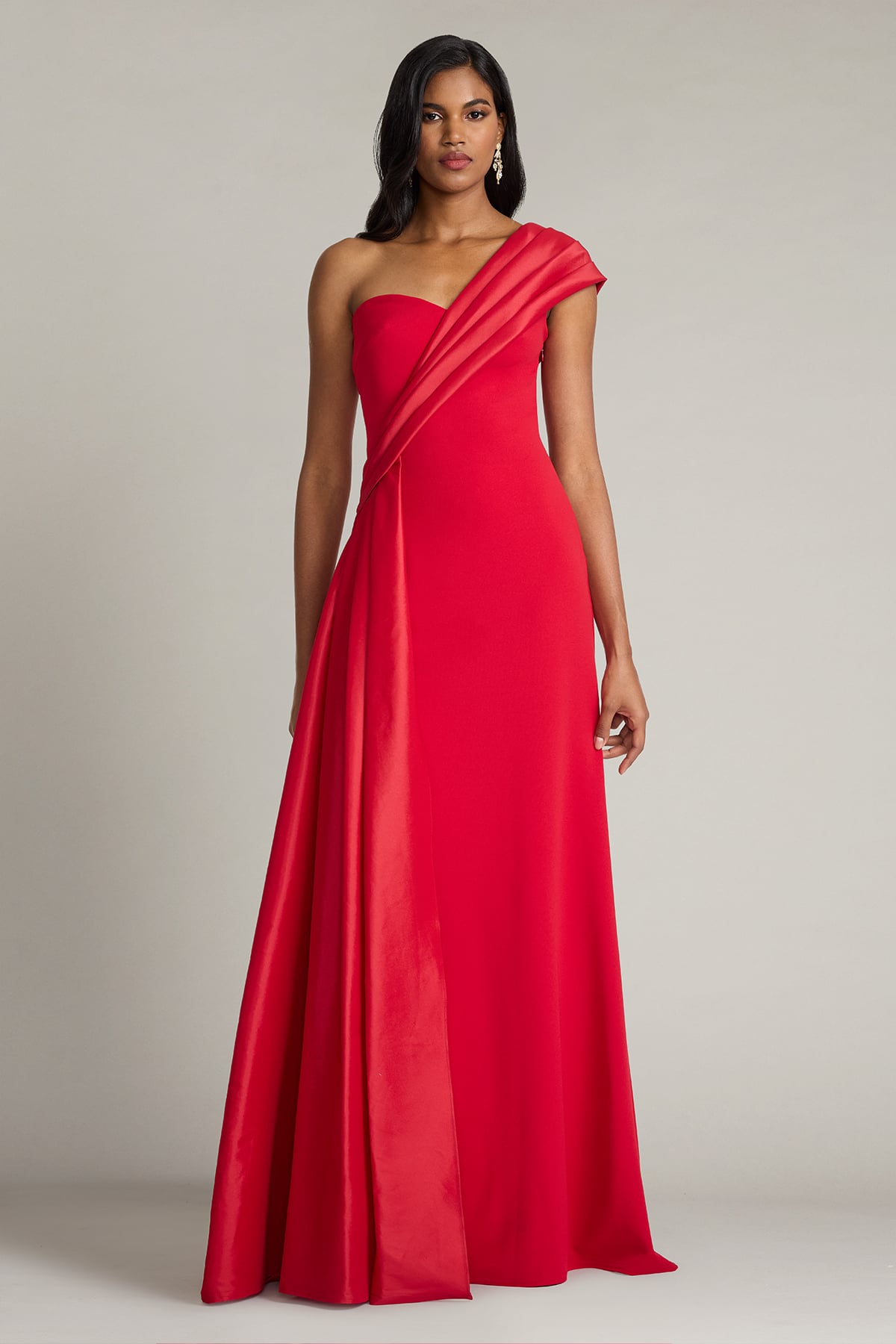 Beis Draped One-Shoulder Gown