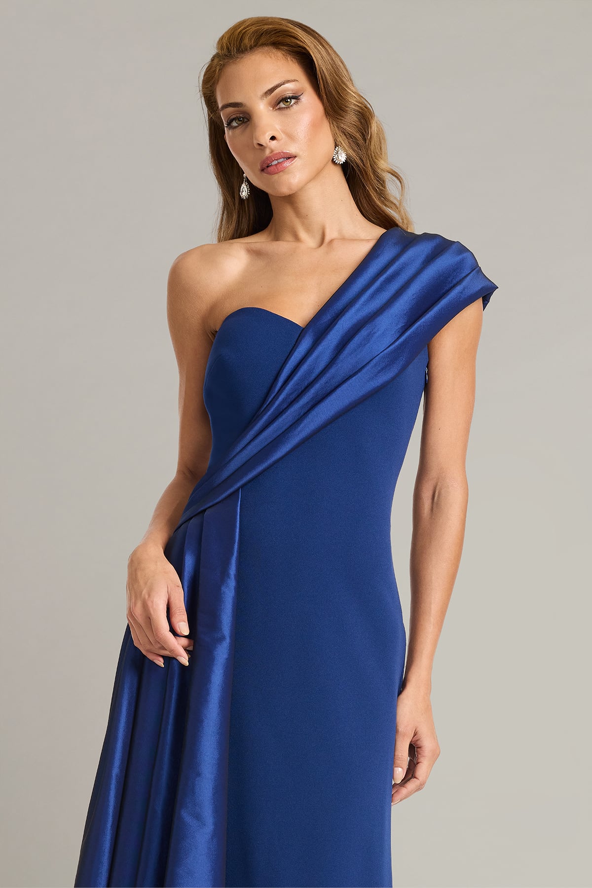 Beis Draped One-Shoulder Gown