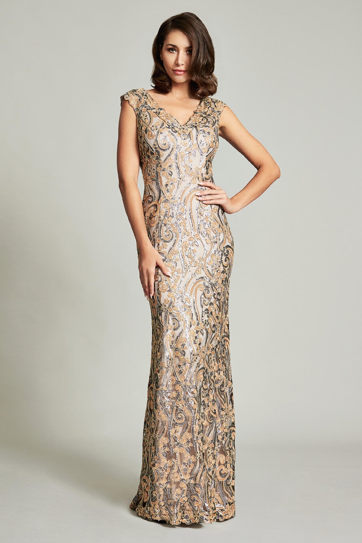 Taura Ocean Wave Embroidered Gown
