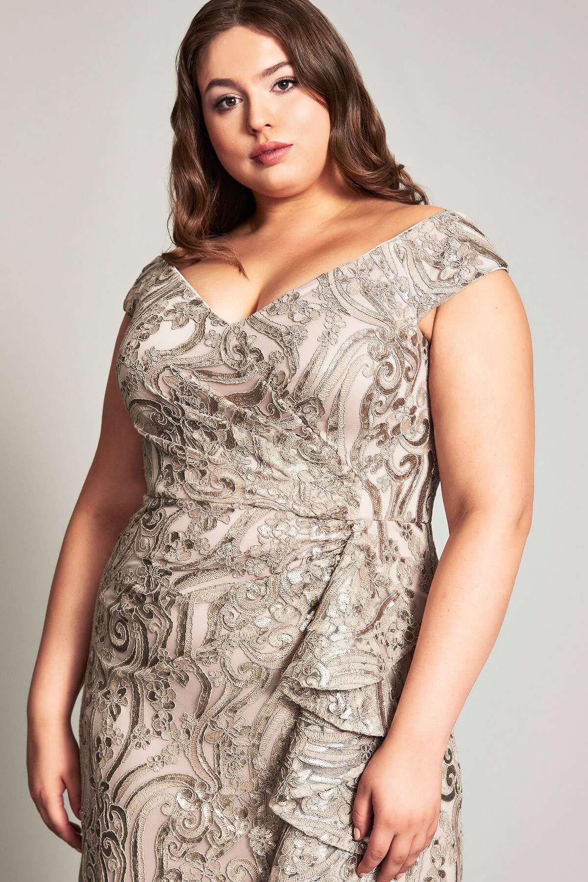 Audre Cascading Metallic Gown - PLUS SIZE
