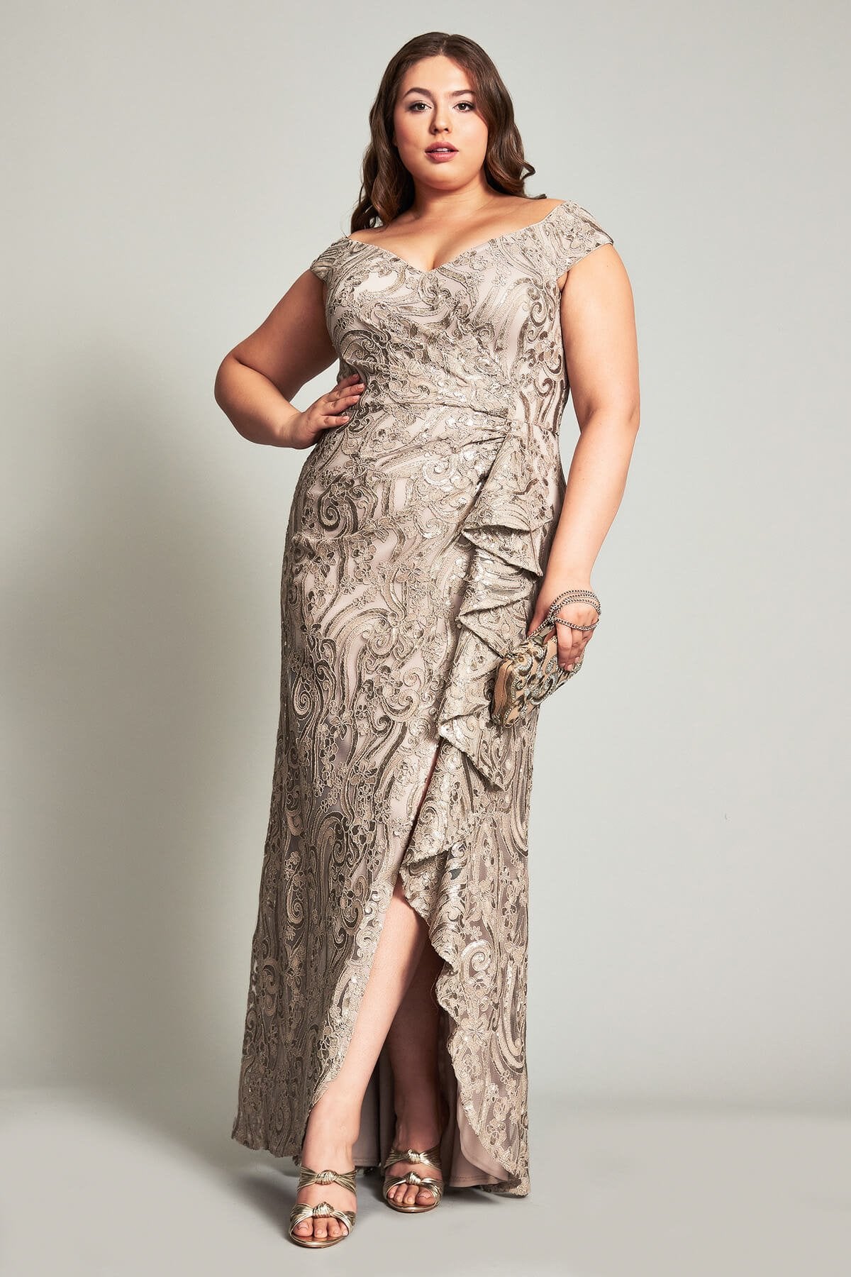 Audre Cascading Metallic Gown - PLUS SIZE