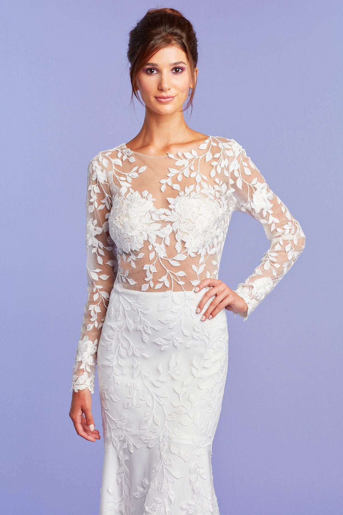illusion long sleeve wedding dress Wedding Dresses | Illusion Lace Long-Sleeved Wedding Gown