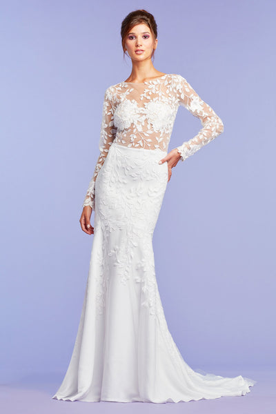 Holden Long-Sleeve Illusion Gown – Tadashi Shoji Official Online Boutique