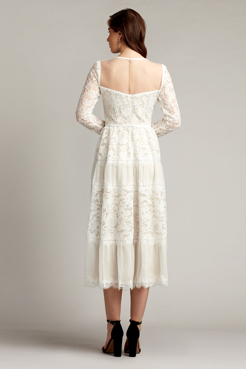 Pollock Long Sleeve Tea-Length Lace Dress