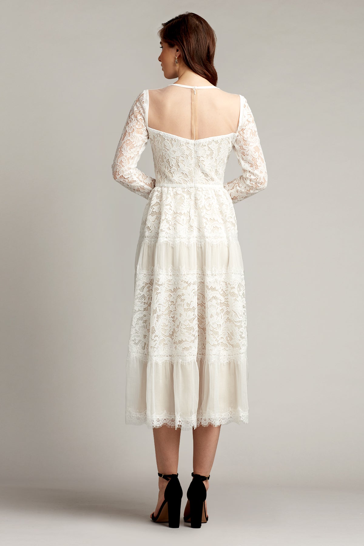 Pollock Long Sleeve Tea-Length Lace Dress