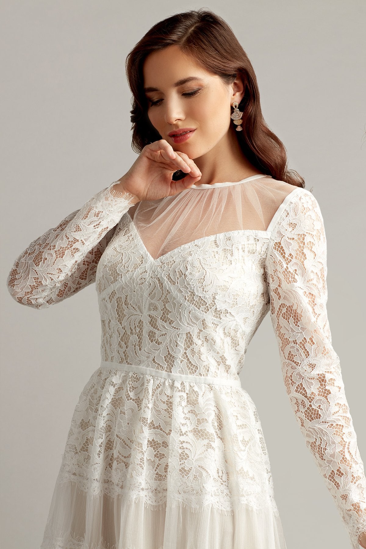 Pollock Long Sleeve Tea-Length Lace Dress