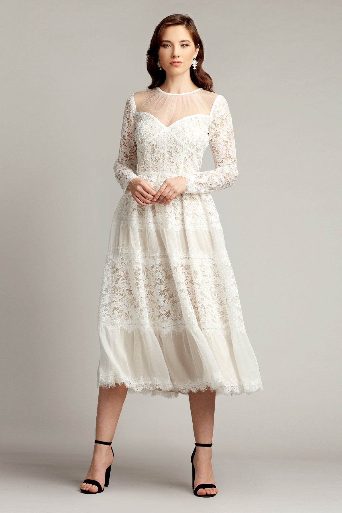 Pollock Long Sleeve Tea-Length Lace Dress