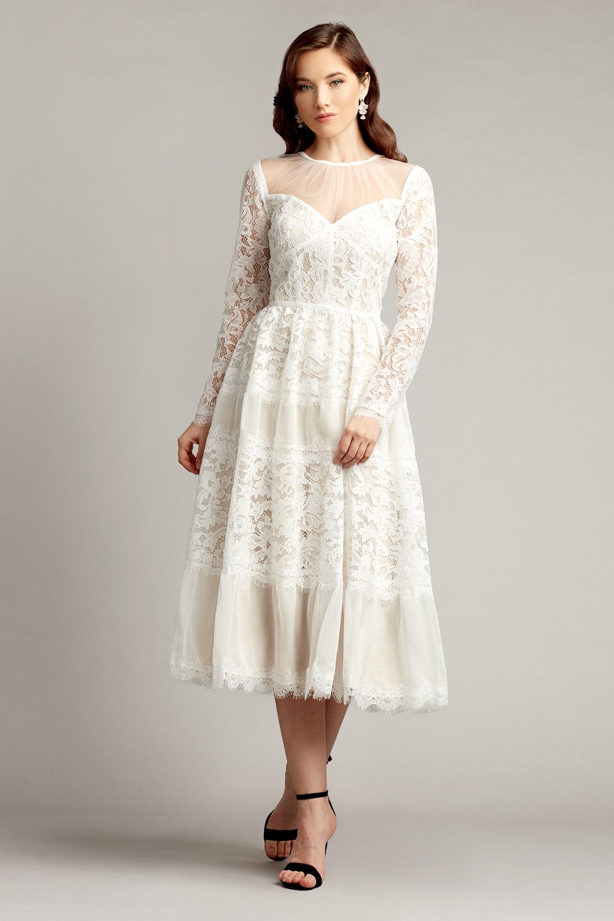Pollock Long Sleeve Tea-Length Lace Dress