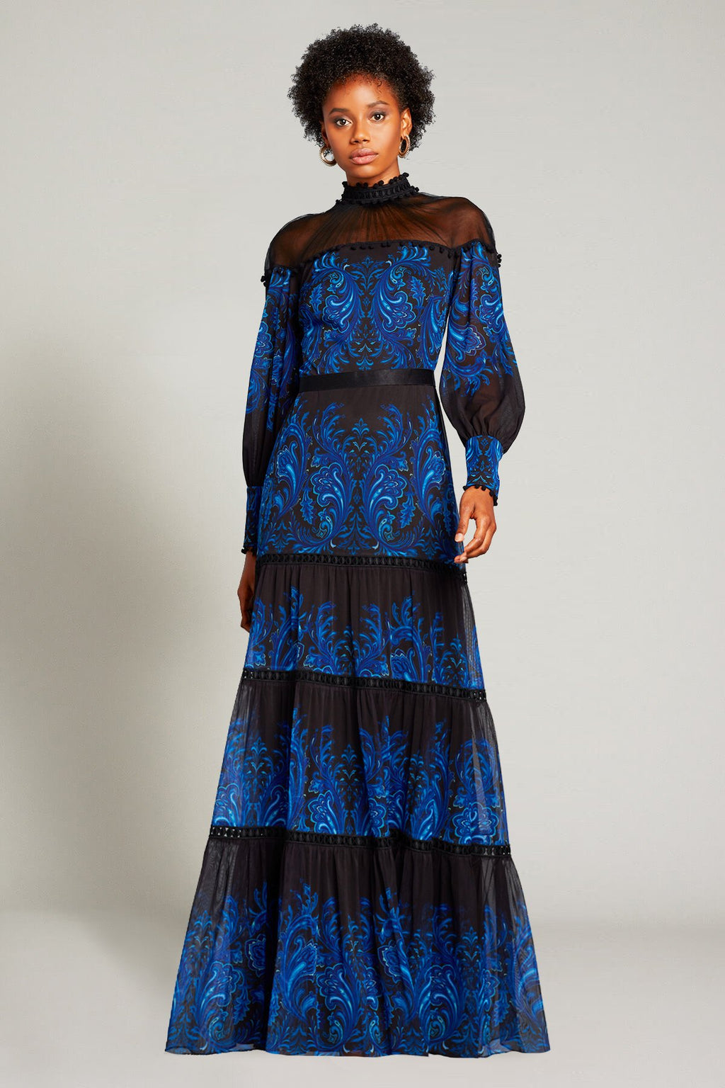 Ecrin Paisley-Print Illusion Gown