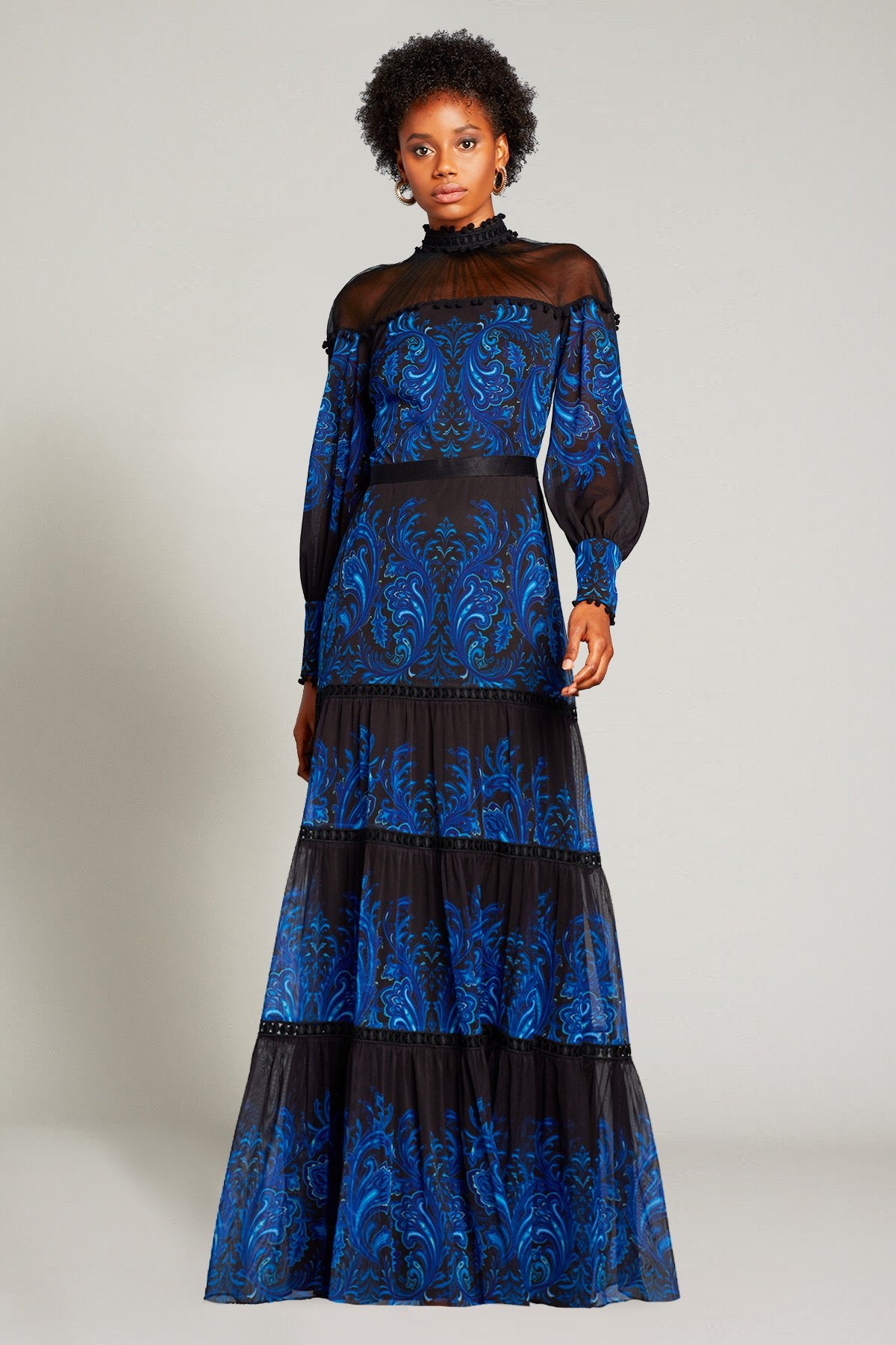 Ecrin Paisley-Print Illusion Gown
