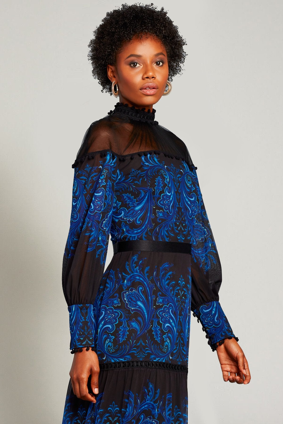 Ecrin Paisley-Print Illusion Gown