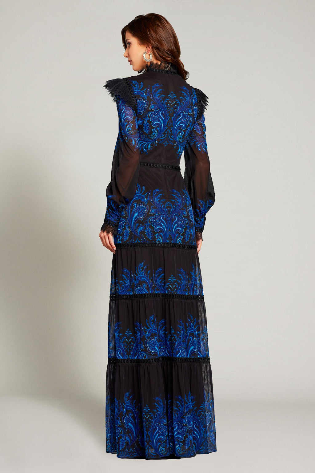 Zehra Paisley-Print Ruffle Gown