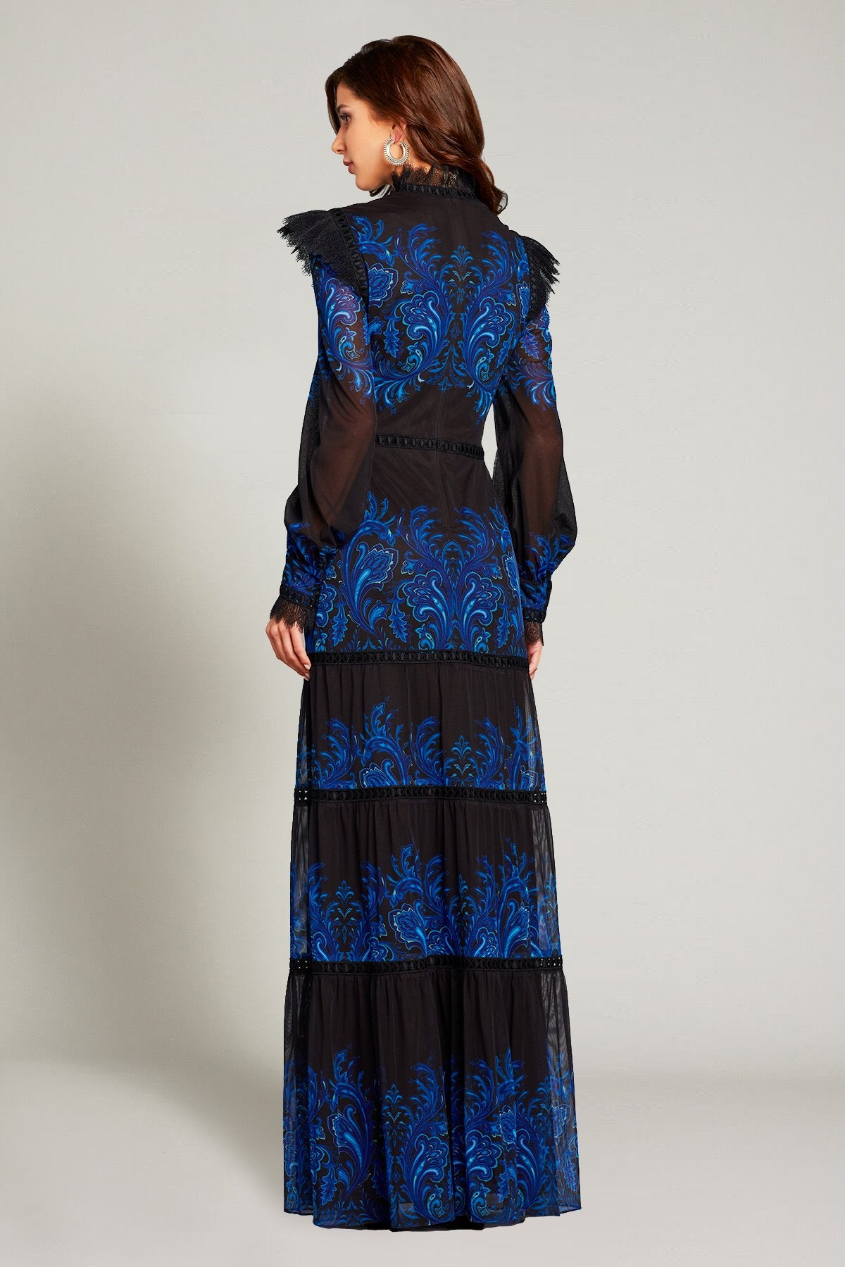 Zehra Paisley-Print Ruffle Gown