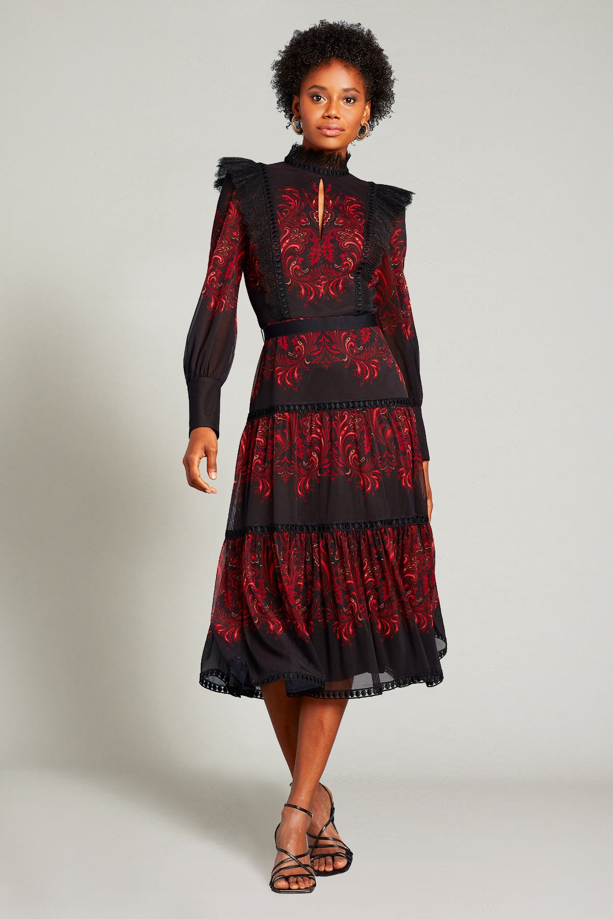 Azra Paisley-Print Ruffle Dress