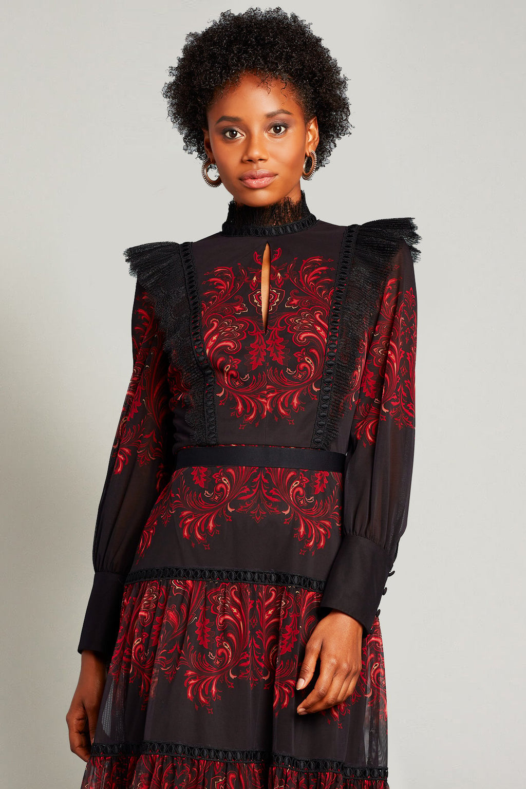 Azra Paisley-Print Ruffle Dress