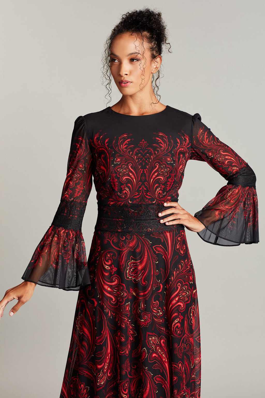 Berk Paisley-Print Mesh Gown