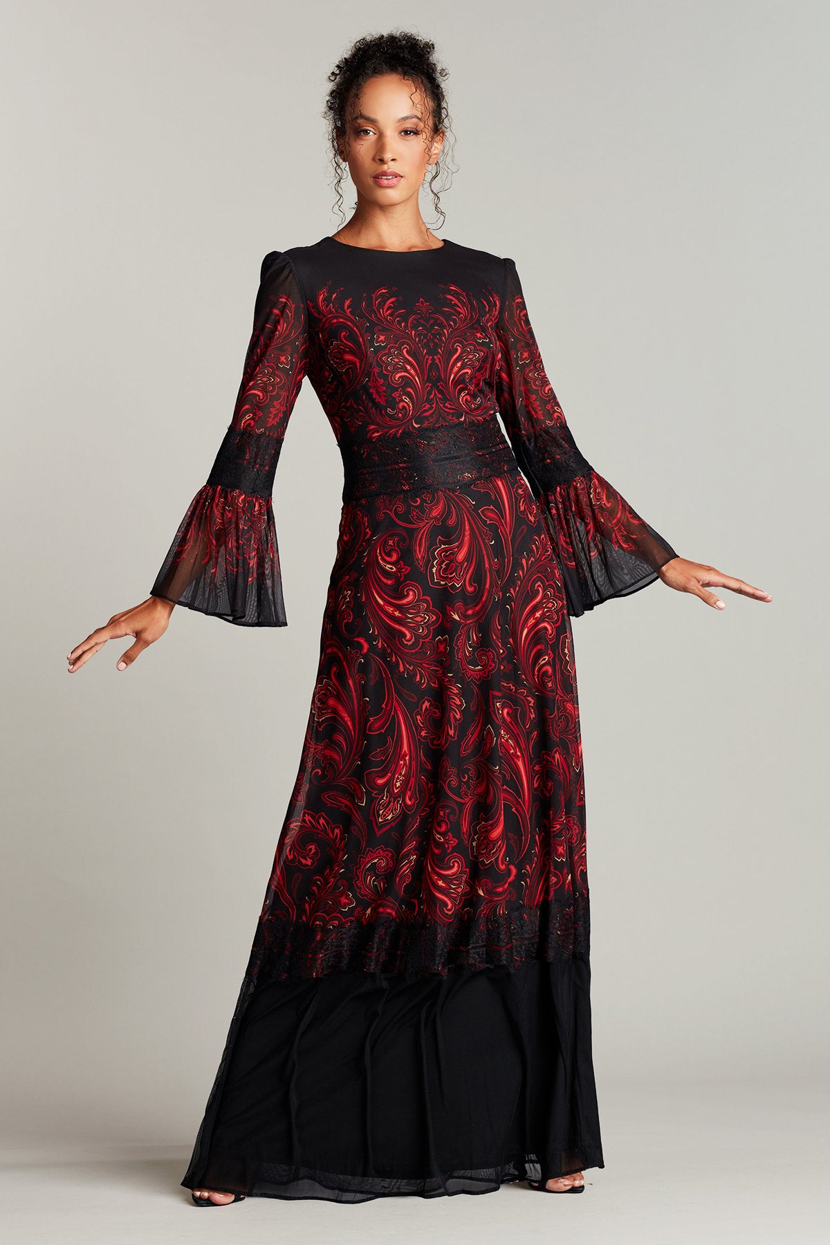 Berk Paisley-Print Mesh Gown