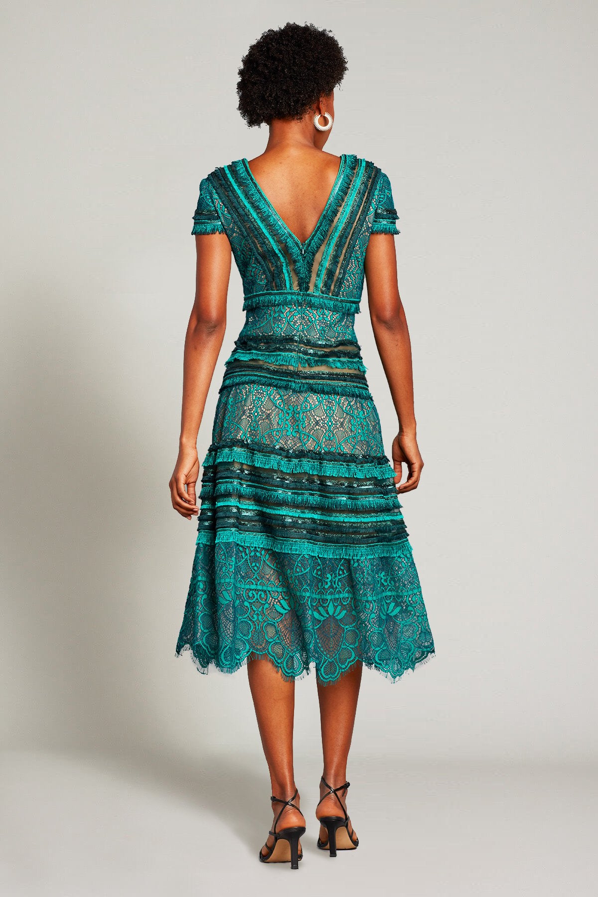 Nisa Lace & Fringe Midi Dress